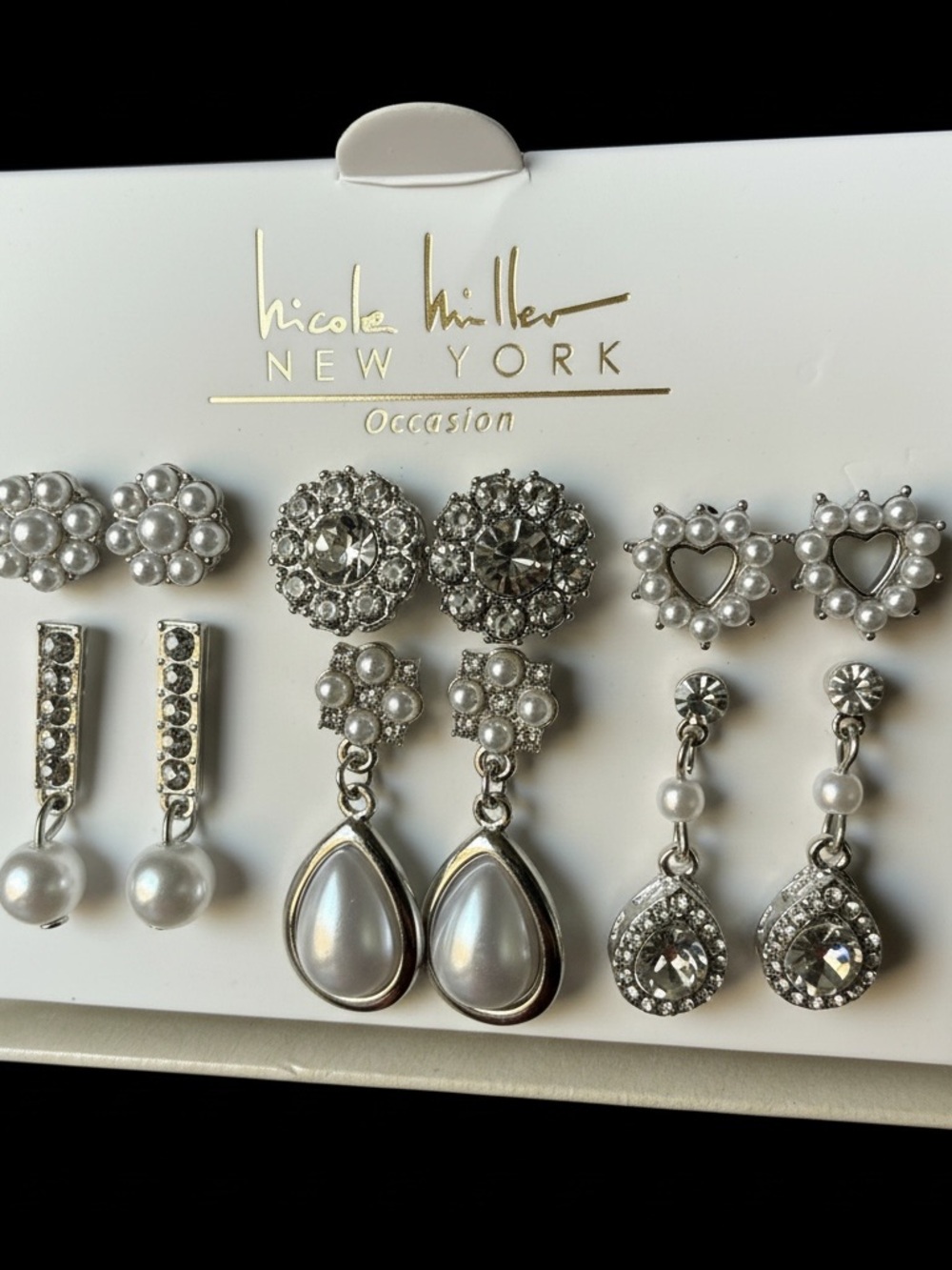 6 pairs of earrings -Nicole Miller New York Silver Pearl & Crystal Set